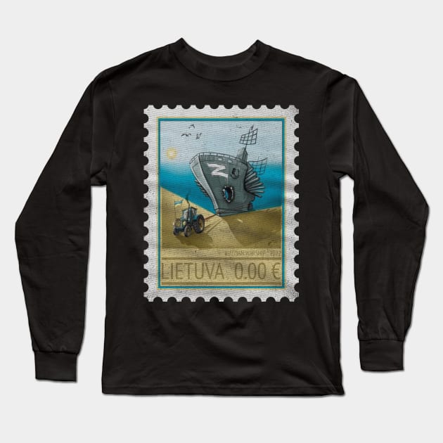 Ukraine Postage Stamp Ruzzian Warship 2022 Long Sleeve T-Shirt by MichaelLosh